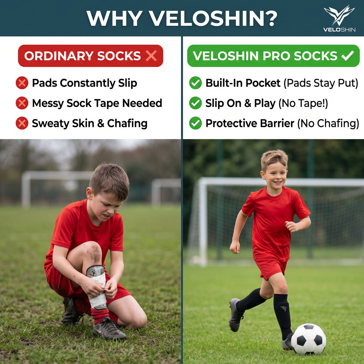 Veloshin™ Pro Football Shin Pad Socks with Pocket